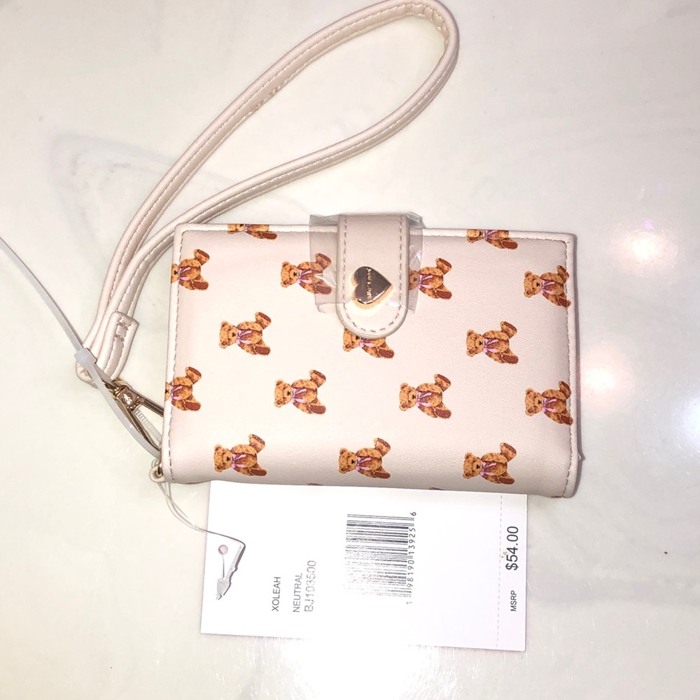 Betsey Johnson XOLEAH Neutral & Brown Teddy Bear Print Card Case Wallet NWT
